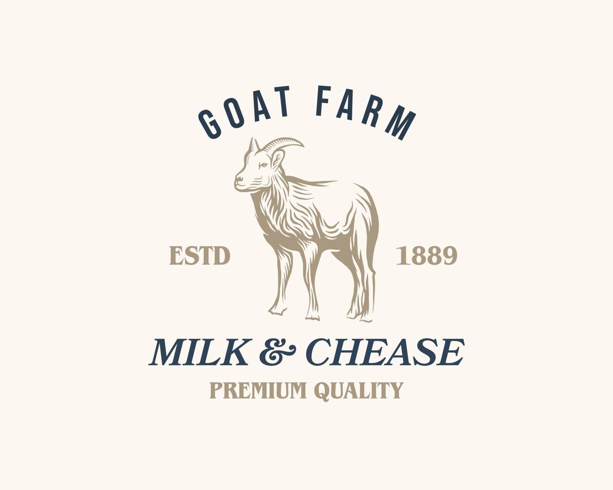 Hand drawn goat farm logo design template vector