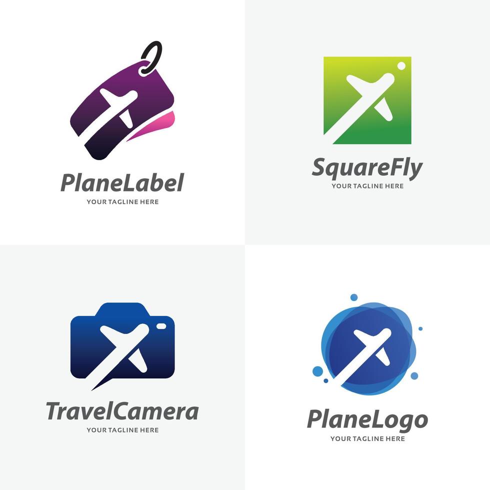 conjunto de plantillas de diseño de logotipo de viaje en avión vector