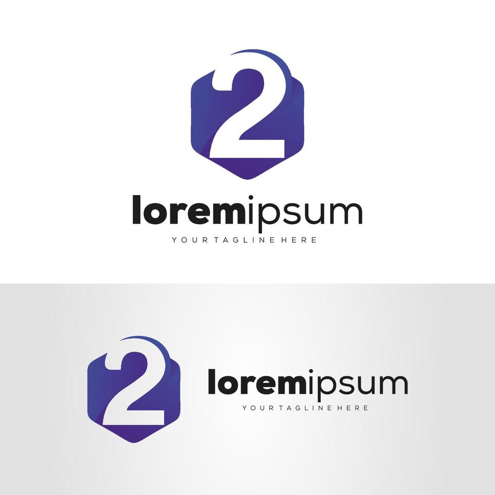number 2 hexagon logo design template vector