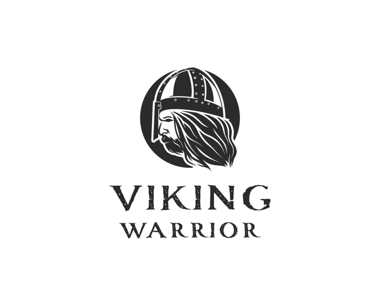 Vector illustration of Viking Warrior with Helmet, Armor on the White background. Hand-drawn illustration Logo Design Template