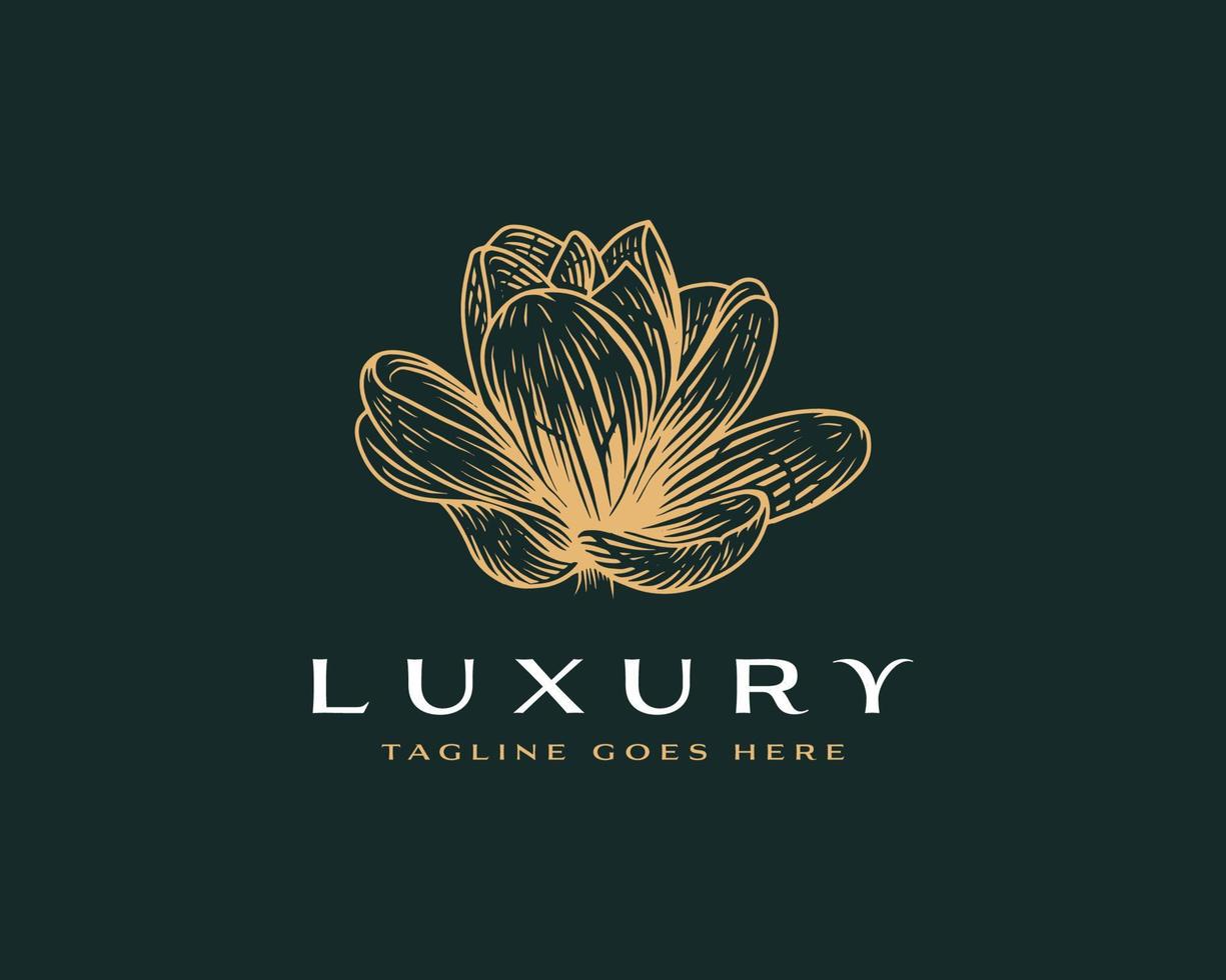 Luxury premium hand drawn lotus logo design template vector