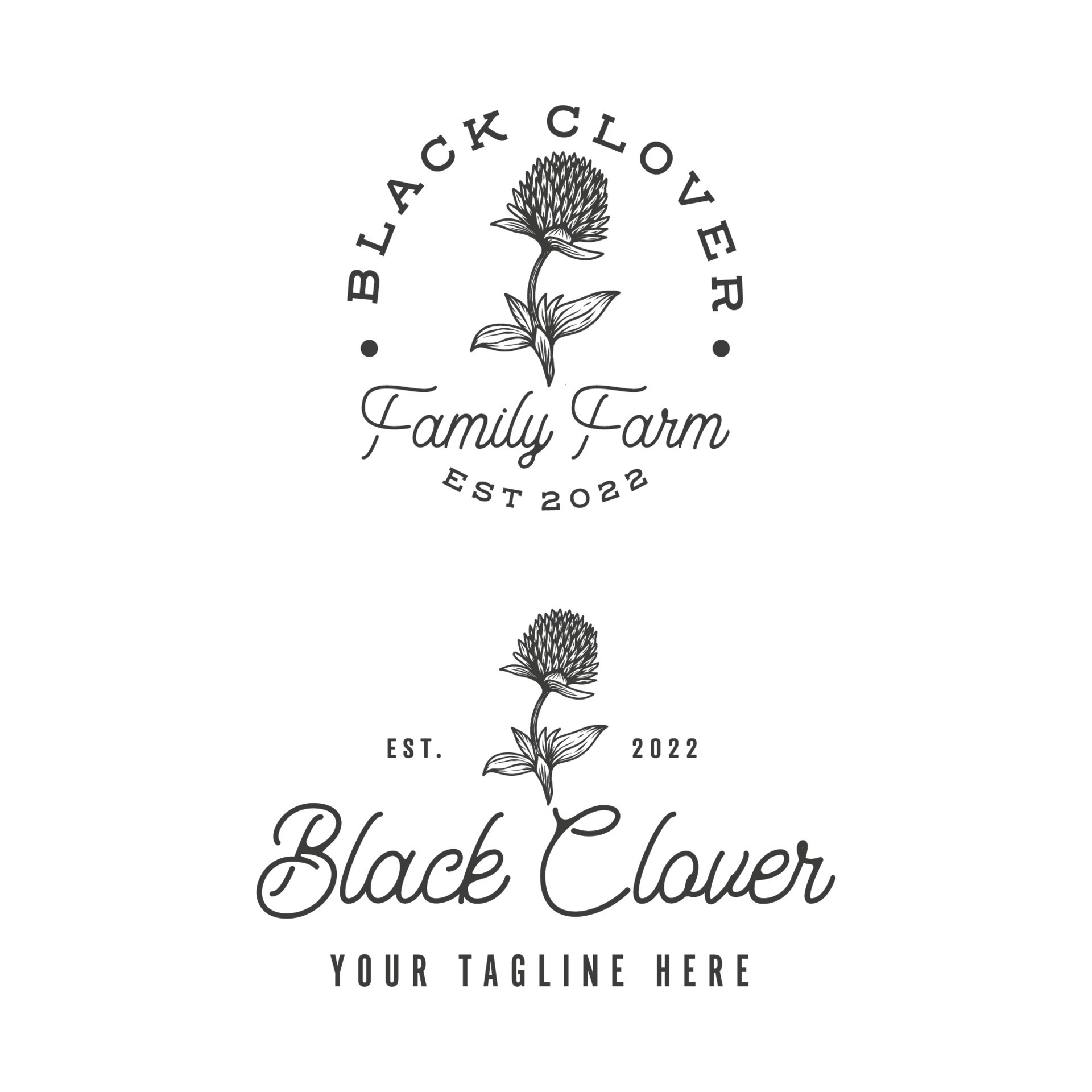 Vintage hand drawn black clover logo design template 14800611 Vector