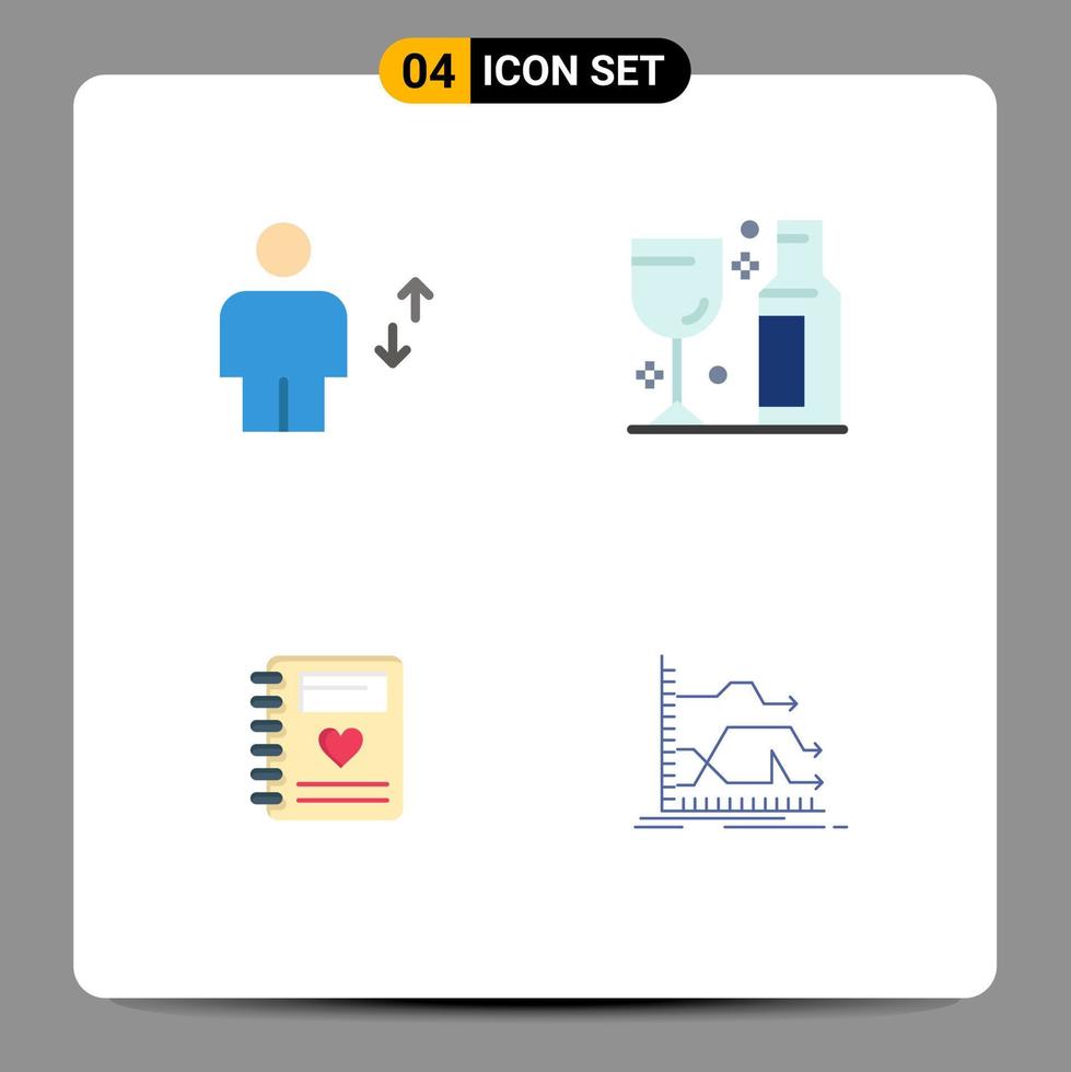 Modern Set of 4 Flat Icons Pictograph of avatar notebook human glass heart Editable Vector Design Elements