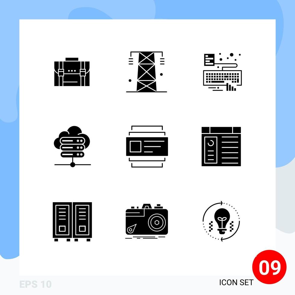 Modern Set of 9 Solid Glyphs Pictograph of network server attach energy type hands Editable Vector Design Elements