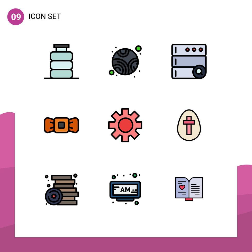 Universal Icon Symbols Group of 9 Modern Filledline Flat Colors of logistic setting database tie bowtie Editable Vector Design Elements