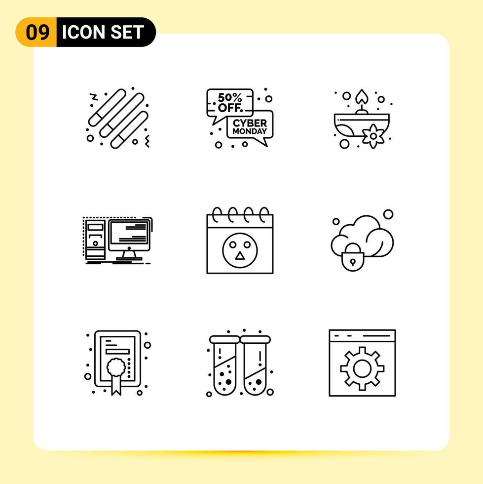 Outline Pack of 9 Universal Symbols of system hardware sale desktop flower Editable Vector Design Elements