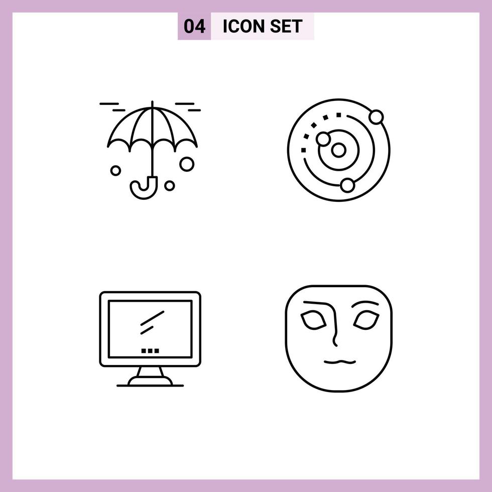 Set of 4 Modern UI Icons Symbols Signs for insurance monitor orbit solar system imac Editable Vector Design Elements