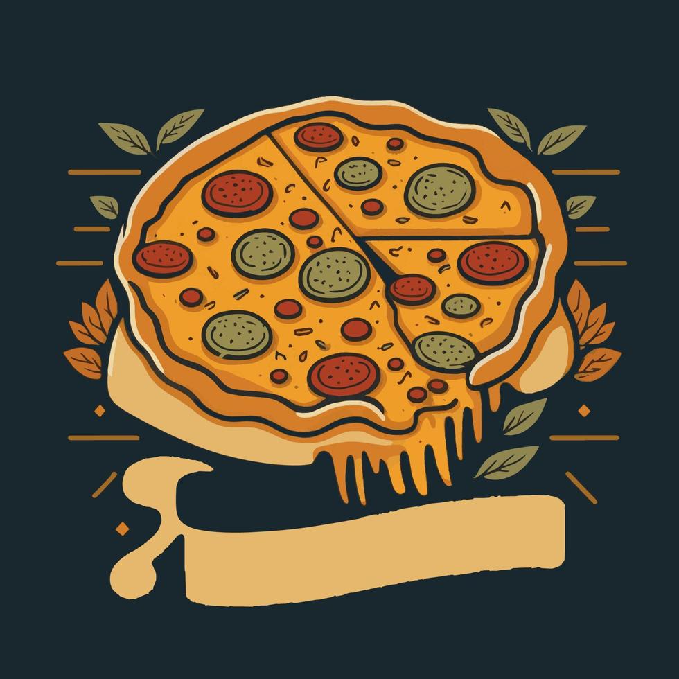 Ilustración de vector de pizza italiana sabrosa para logo o cartel