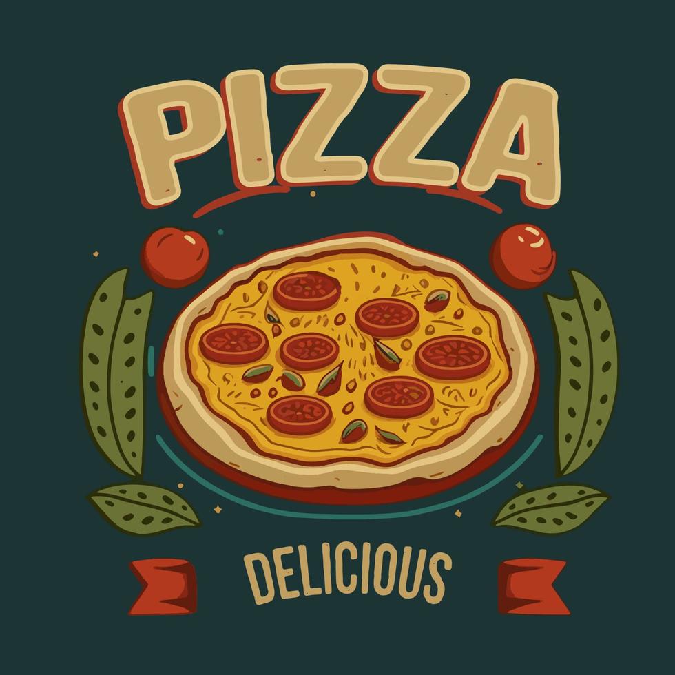 Ilustración de vector de pizza italiana sabrosa para logo o cartel