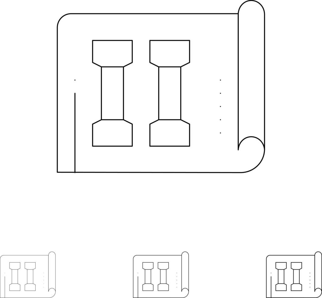 Equipment Fitness Inventory Sports Bold and thin black line icon set vector