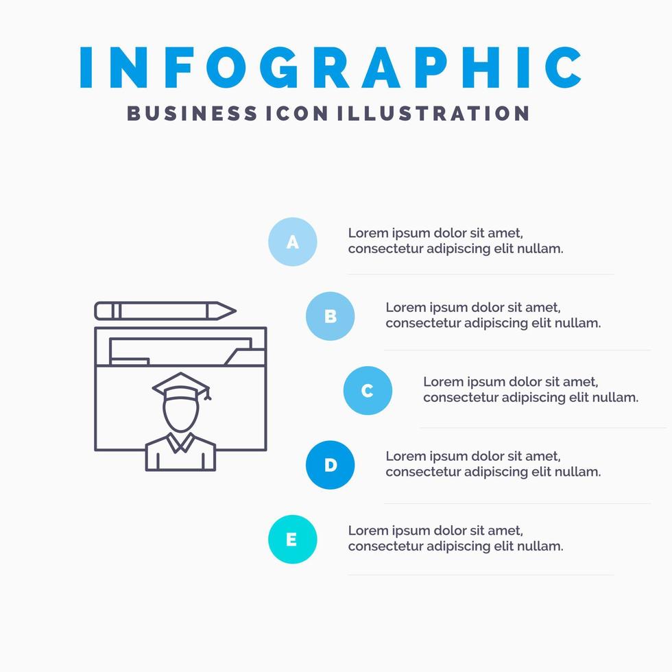 Avatar Education Graduate Graduation Scholar Line icon with 5 steps presentation infographics Background vector