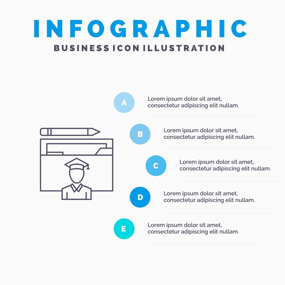 icono de línea de erudito de graduación de graduado de educación de avatar con fondo de infografía de presentación de 5 pasos vector