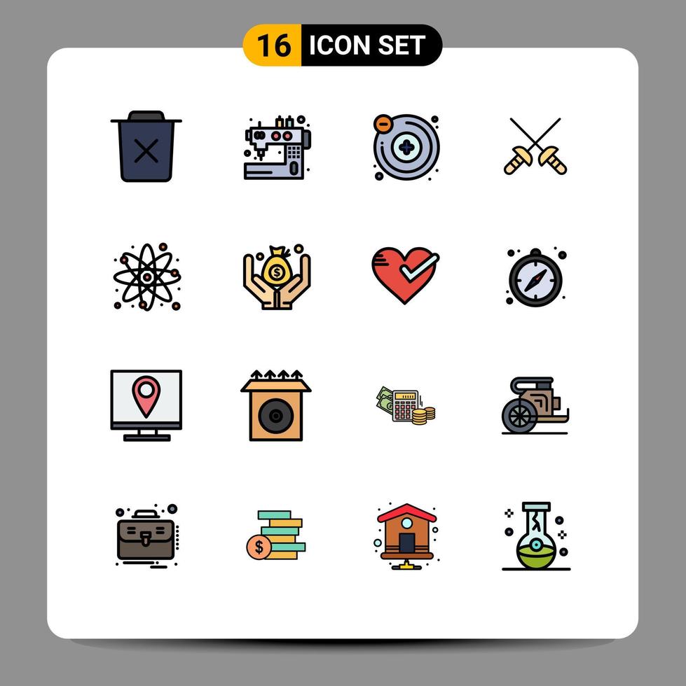 conjunto de 16 iconos de interfaz de usuario modernos símbolos signos para química deporte coser sable molécula elementos de diseño de vectores creativos editables