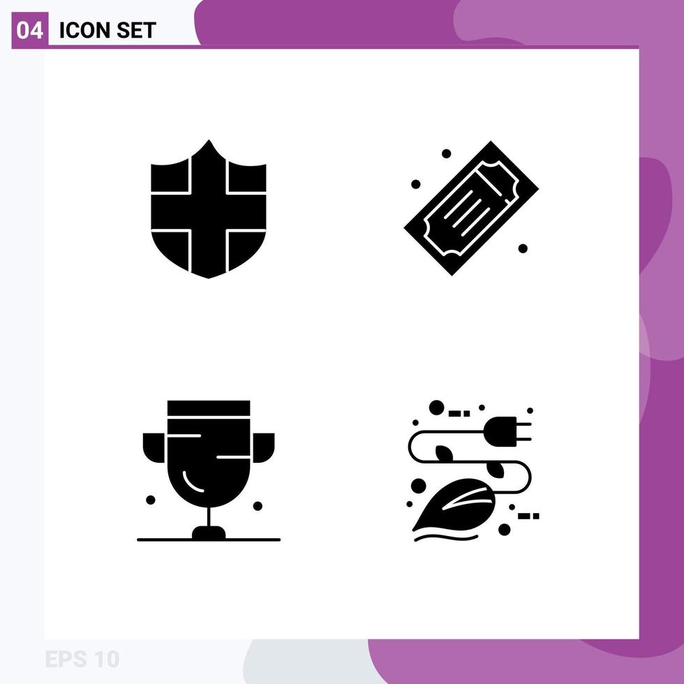 Pictogram Set of 4 Simple Solid Glyphs of protection award cinema tickets theater tickets medal Editable Vector Design Elements