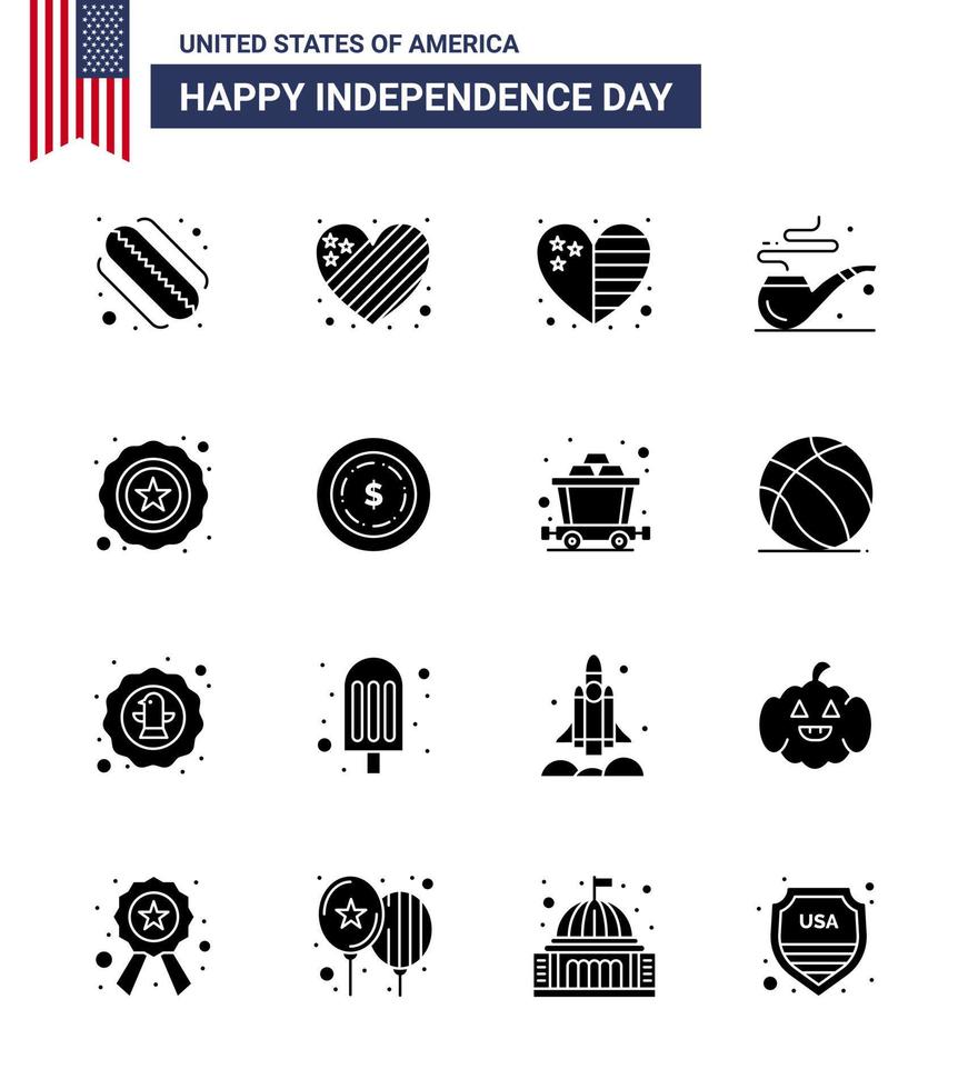 Happy Independence Day 16 Solid Glyphs Icon Pack for Web and Print american star country police smoke Editable USA Day Vector Design Elements