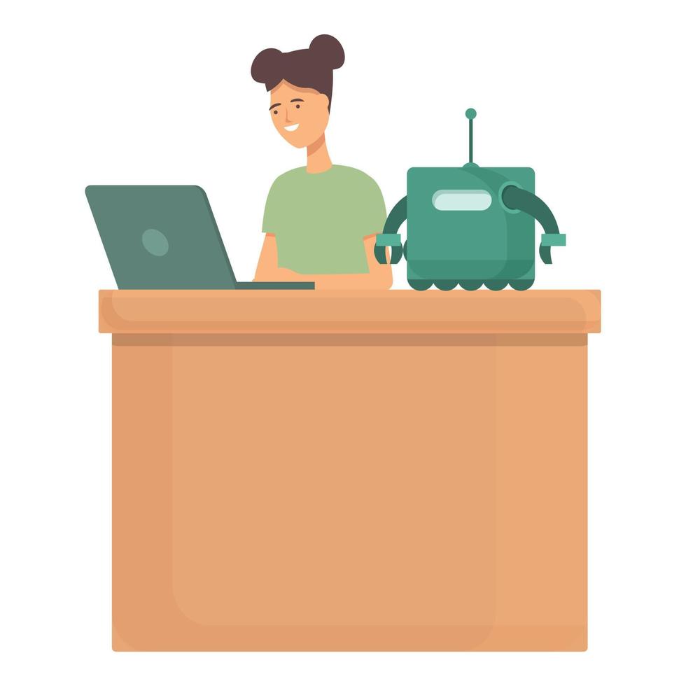 Girl engineer icon cartoon vector. Robot education vector