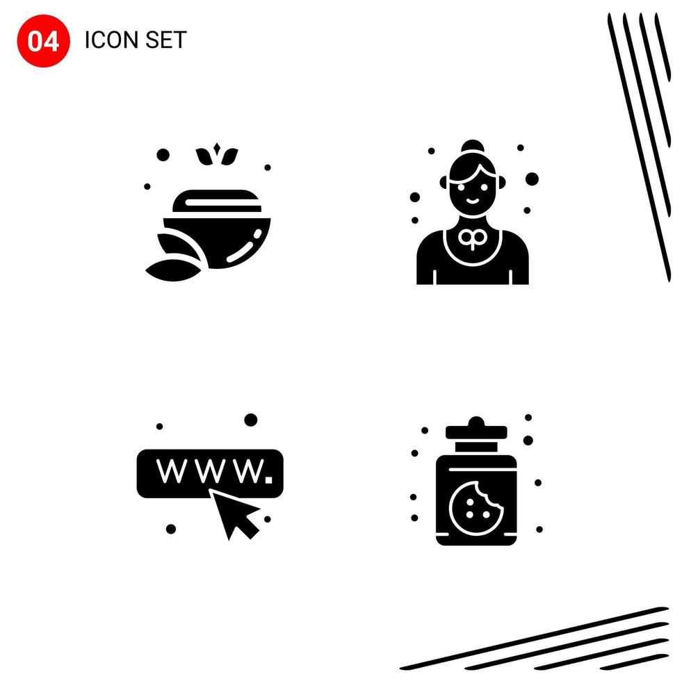 Collection of 4 Vector Icons in solid style Pixle Perfect Glyph Symbols for Web and Mobile Solid Icon Signs on White Background 4 Icons