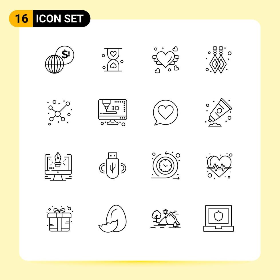 paquete de iconos de vector de stock de 16 signos y símbolos de línea para la ciencia átomo esperando pendientes colgantes elementos de diseño de vector editable de boda