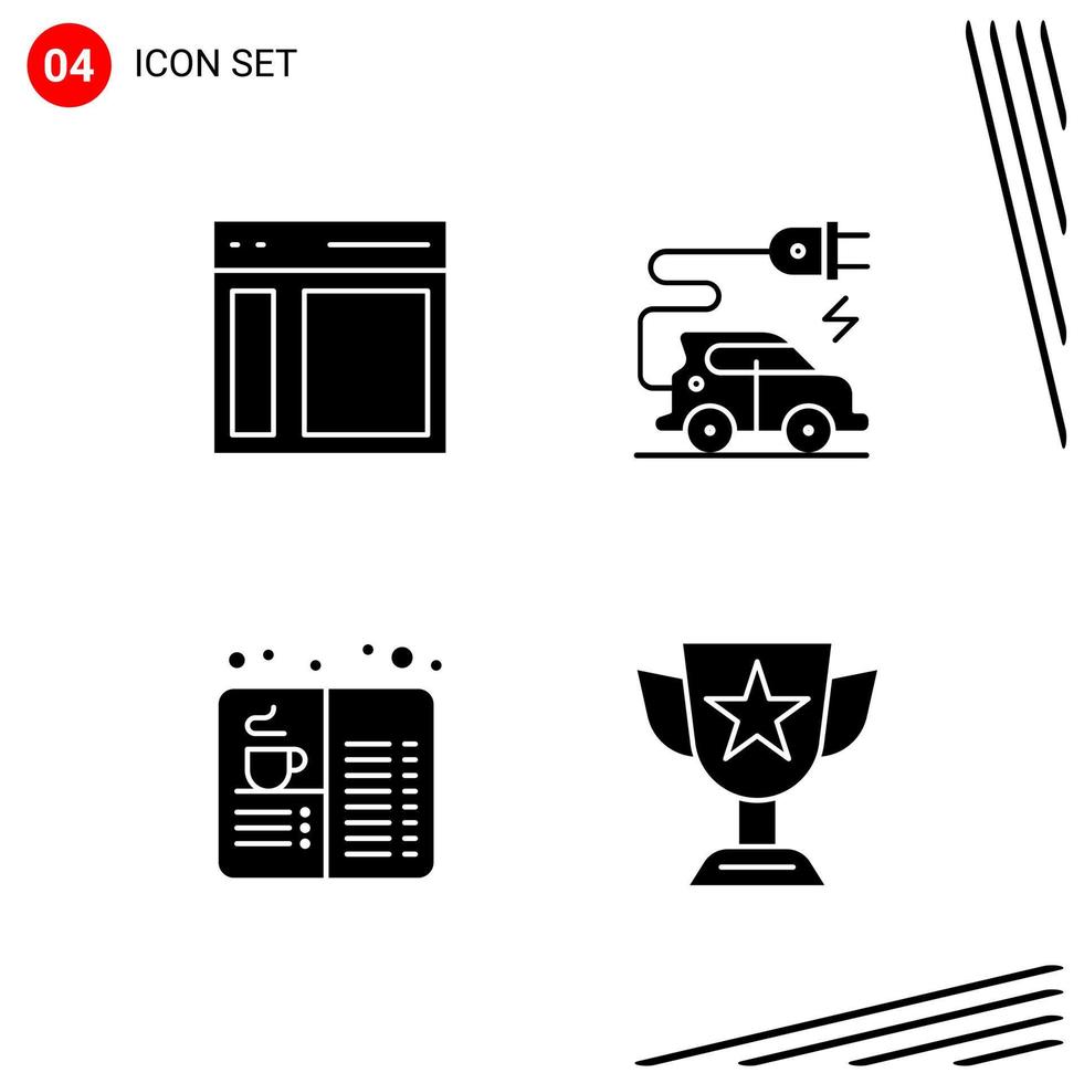 Collection of 4 Vector Icons in solid style Pixle Perfect Glyph Symbols for Web and Mobile Solid Icon Signs on White Background 4 Icons