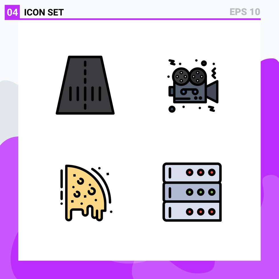 paquete de iconos de vector de stock de 4 signos y símbolos de línea para elementos de diseño de vector editables de fiesta de película de pizza de carretera