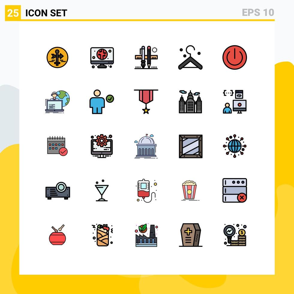 Modern Set of 25 Filled line Flat Colors and symbols such as electronics button stationary hanger drawing Editable Vector Design Elements