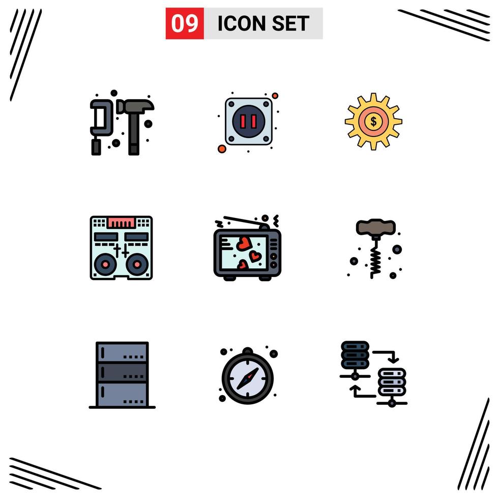 conjunto de 9 iconos de interfaz de usuario modernos símbolos signos para amor mezclador equipo cubierta cd elementos de diseño vectorial editables vector