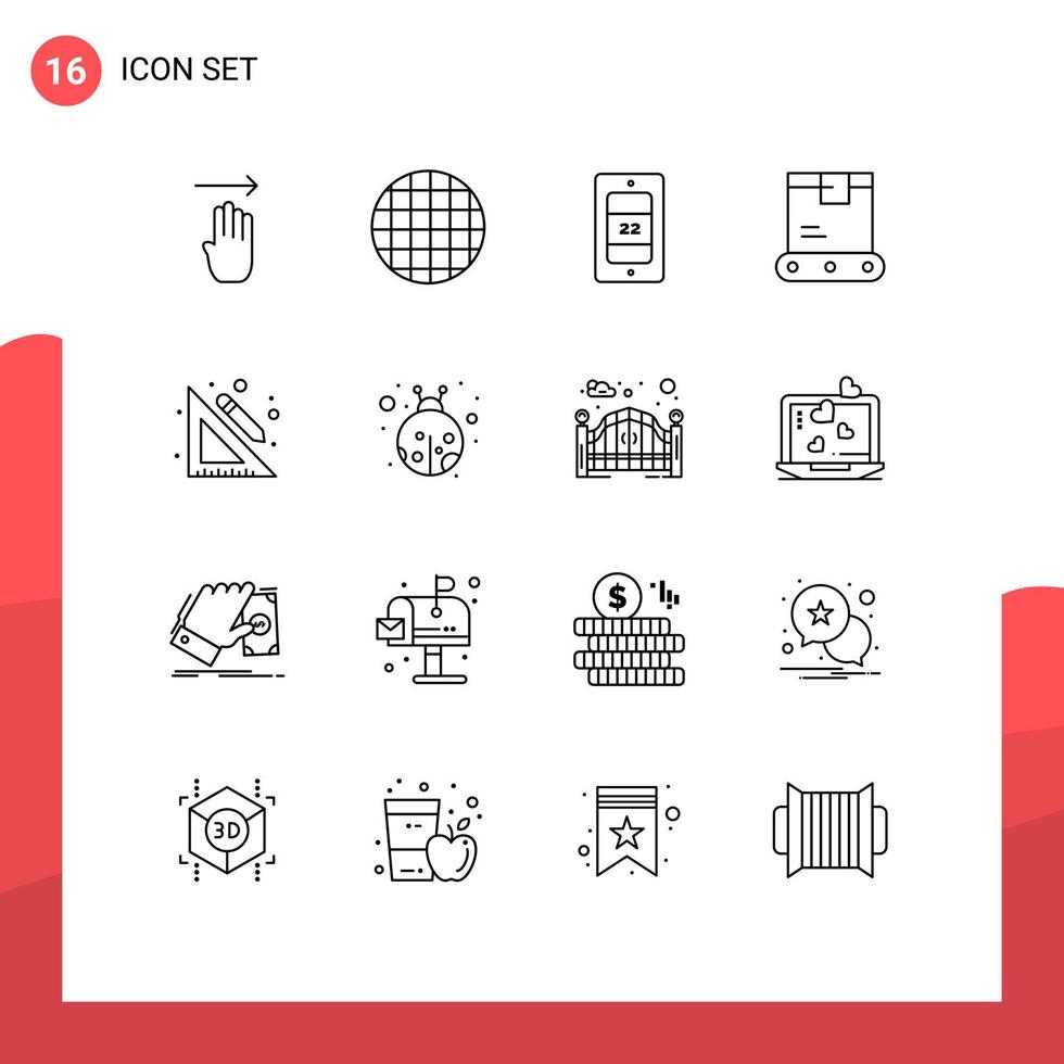 Pack of 16 Modern Outlines Signs and Symbols for Web Print Media such as pencil ruler sun education logistics Editable Vector Design Elements