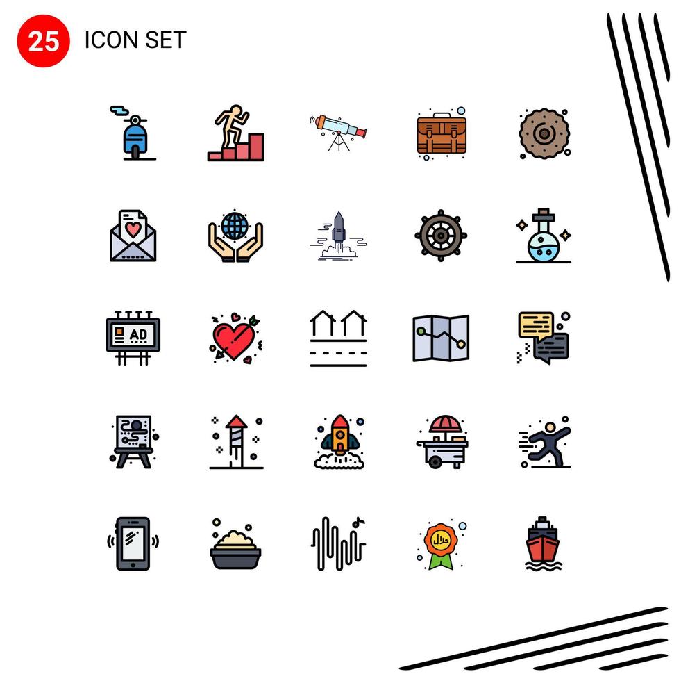 conjunto de 25 iconos de interfaz de usuario modernos signos de símbolos para elementos de diseño vectorial editables de negocio de maleta de espacio de pago de postre vector