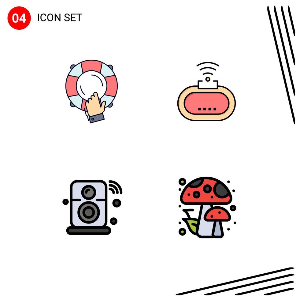 Set of 4 Vector Filledline Flat Colors on Grid for emergency speaker insurance security internet of things Editable Vector Design Elements