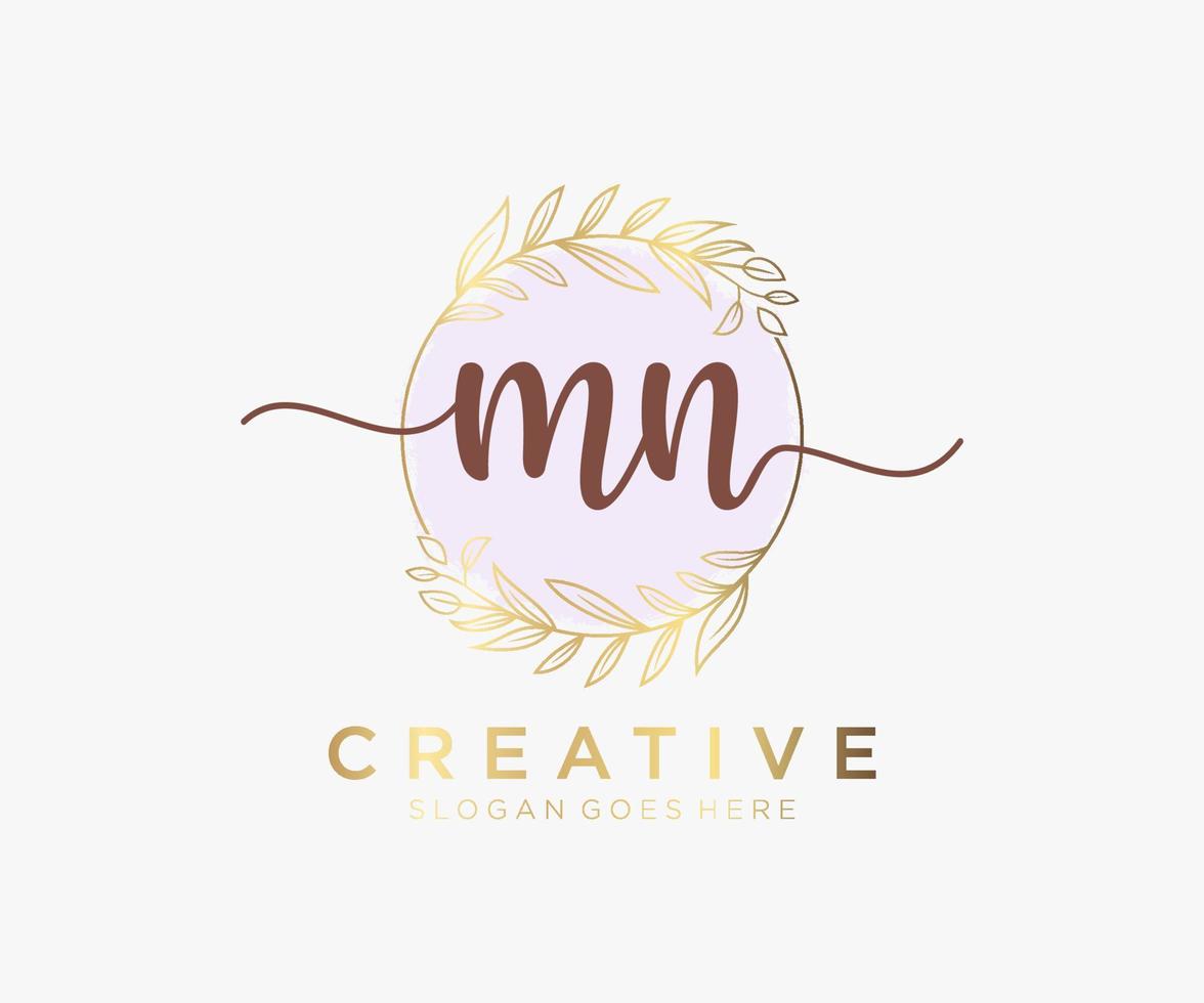 Initial MN feminine logo. Usable for Nature, Salon, Spa, Cosmetic and Beauty Logos. Flat Vector Logo Design Template Element.