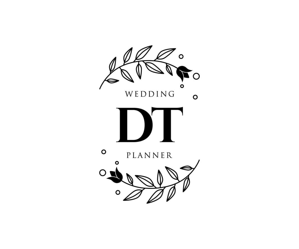 DT Initials letter Wedding monogram logos collection, hand drawn modern minimalistic and floral templates for Invitation cards, Save the Date, elegant identity for restaurant, boutique, cafe in vector