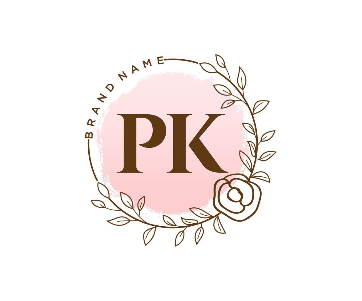 Initial PK feminine logo. Usable for Nature, Salon, Spa, Cosmetic and Beauty Logos. Flat Vector Logo Design Template Element.