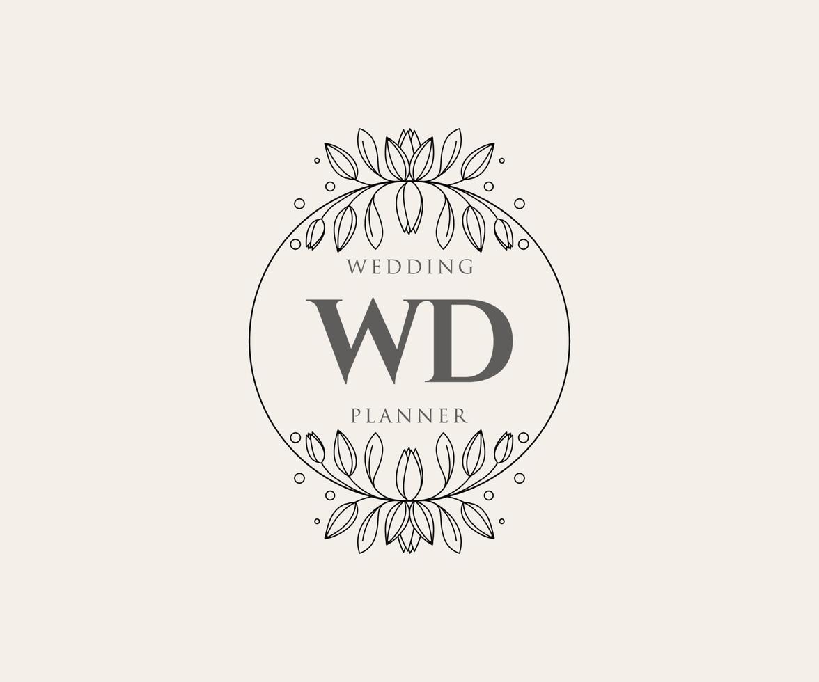 colección de logotipos de monograma de boda con letras iniciales wd, plantillas florales y minimalistas modernas dibujadas a mano para tarjetas de invitación, guardar la fecha, identidad elegante para restaurante, boutique, café en vector