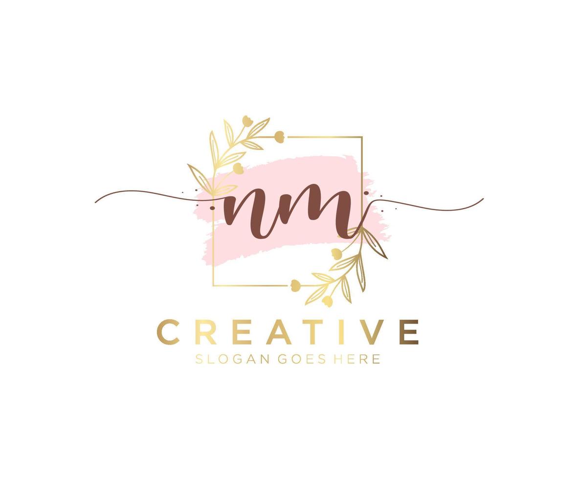 Initial NM feminine logo. Usable for Nature, Salon, Spa, Cosmetic and Beauty Logos. Flat Vector Logo Design Template Element.