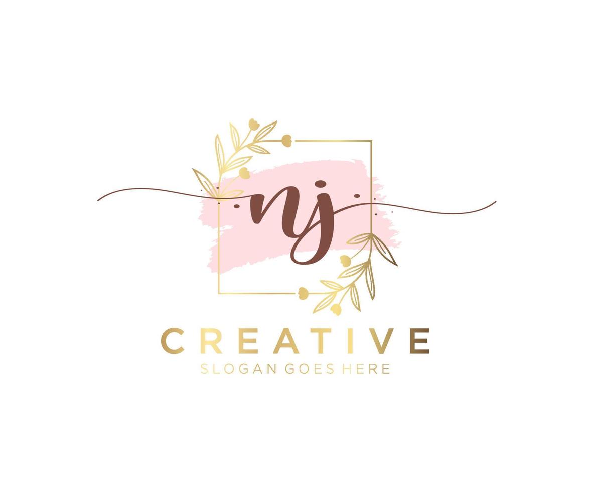 Initial NJ feminine logo. Usable for Nature, Salon, Spa, Cosmetic and Beauty Logos. Flat Vector Logo Design Template Element.