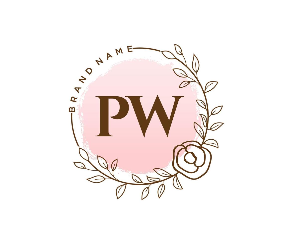 logotipo femenino pw inicial. utilizable para logotipos de naturaleza, salón, spa, cosmética y belleza. elemento de plantilla de diseño de logotipo de vector plano.