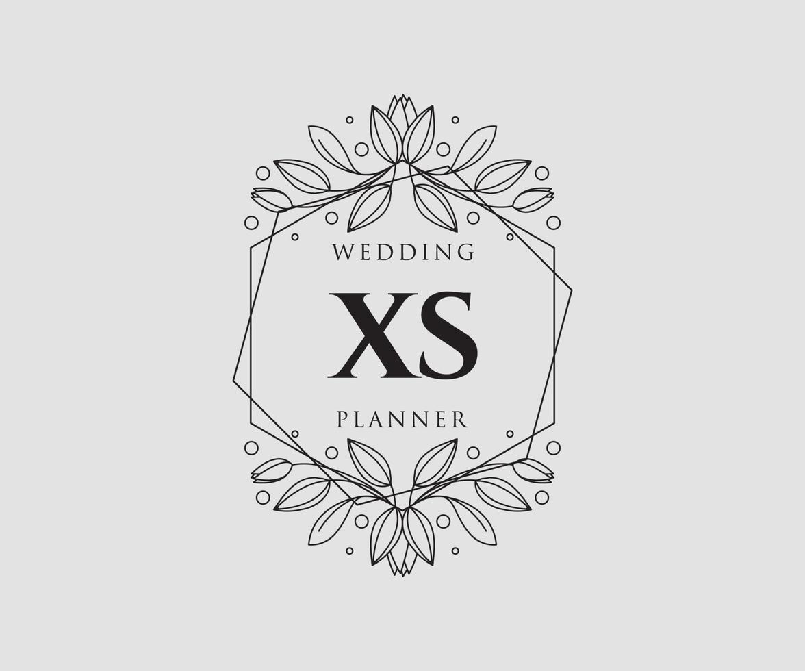 XS Initials letter Wedding monogram logos collection, hand drawn modern minimalistic and floral templates for Invitation cards, Save the Date, elegant identity for restaurant, boutique, cafe in vector