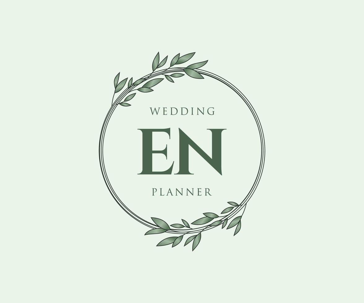 EN Initials letter Wedding monogram logos collection, hand drawn modern minimalistic and floral templates for Invitation cards, Save the Date, elegant identity for restaurant, boutique, cafe in vector