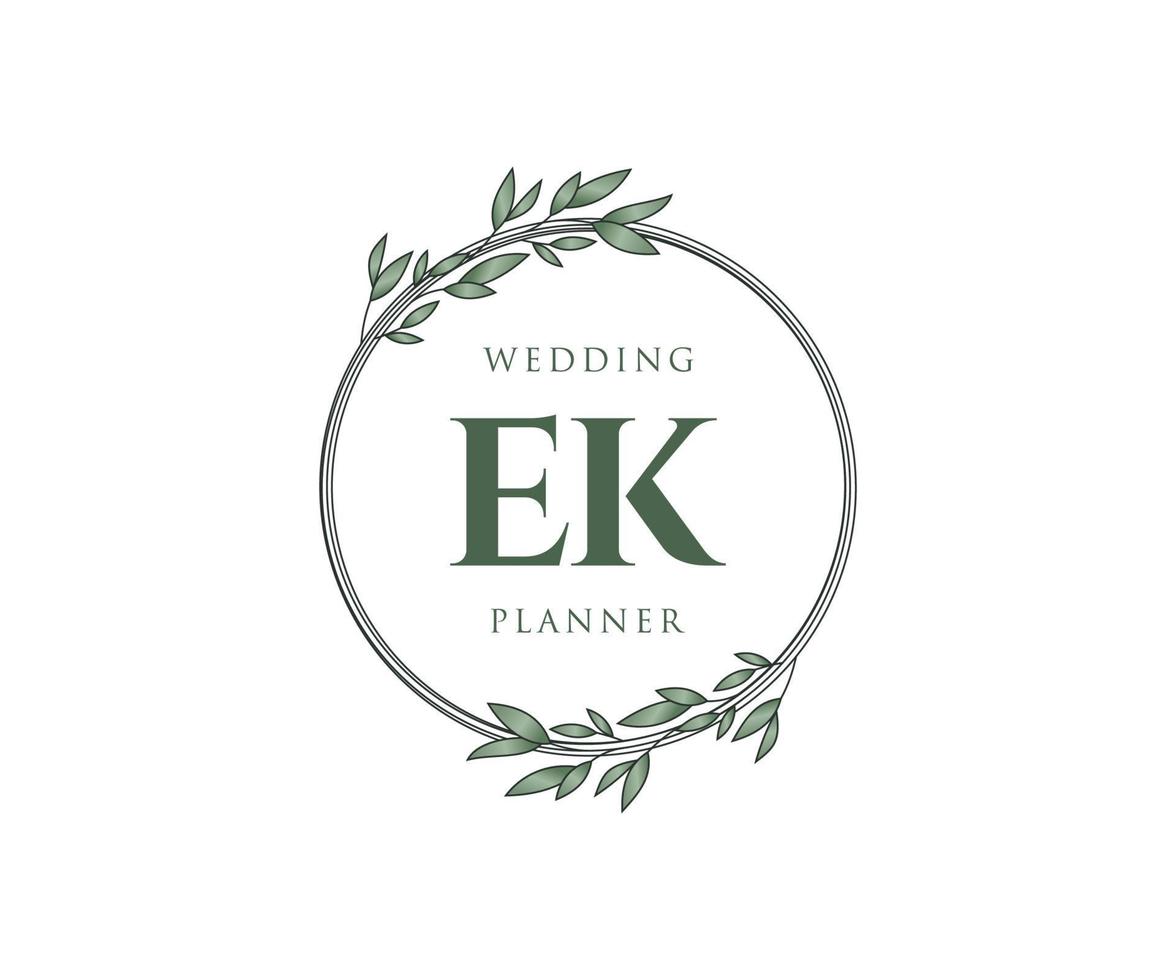 EK Initials letter Wedding monogram logos collection, hand drawn modern minimalistic and floral templates for Invitation cards, Save the Date, elegant identity for restaurant, boutique, cafe in vector