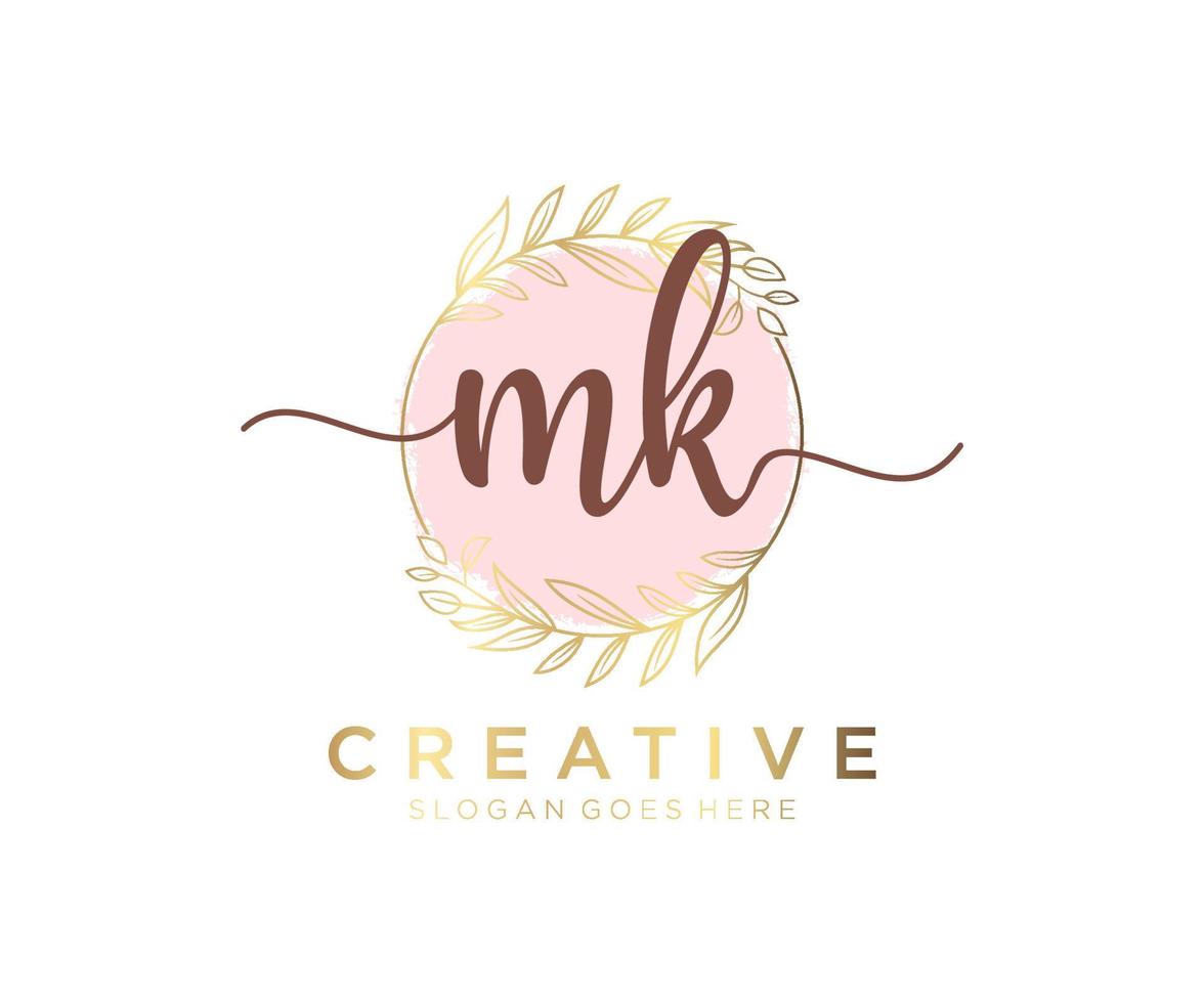 Initial MK feminine logo. Usable for Nature, Salon, Spa, Cosmetic and Beauty Logos. Flat Vector Logo Design Template Element.