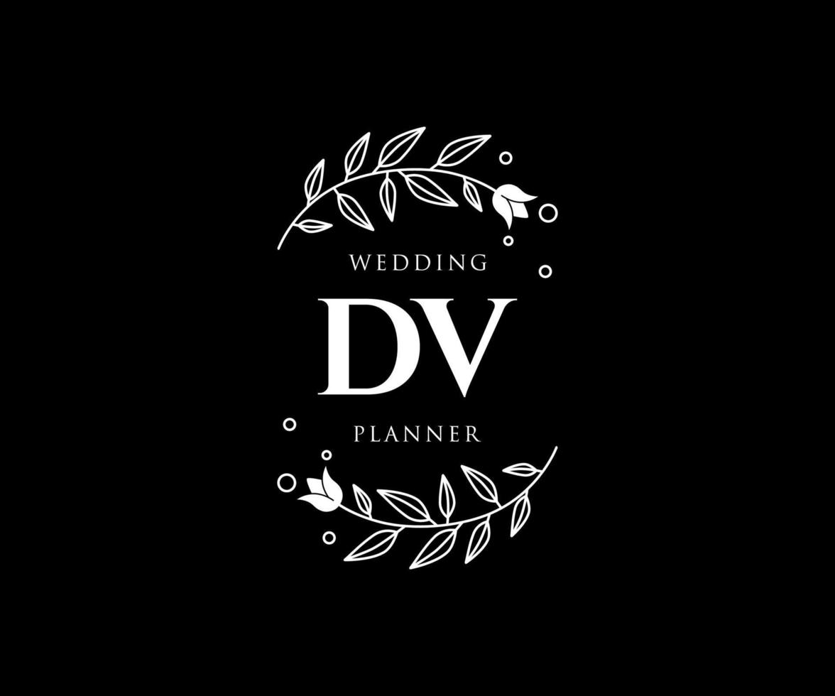 colección de logotipos de monograma de boda con letras iniciales dv, plantillas florales y minimalistas modernas dibujadas a mano para tarjetas de invitación, guardar la fecha, identidad elegante para restaurante, boutique, café en vector