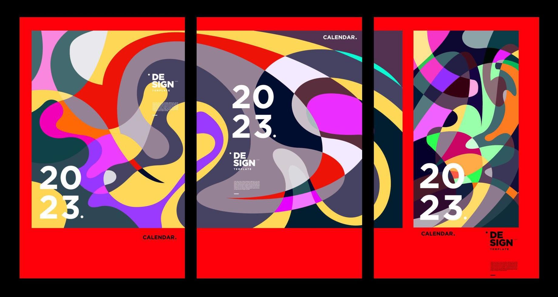 New year 2023 calendar design template with geometric colorful abstract. Vector calendar design.