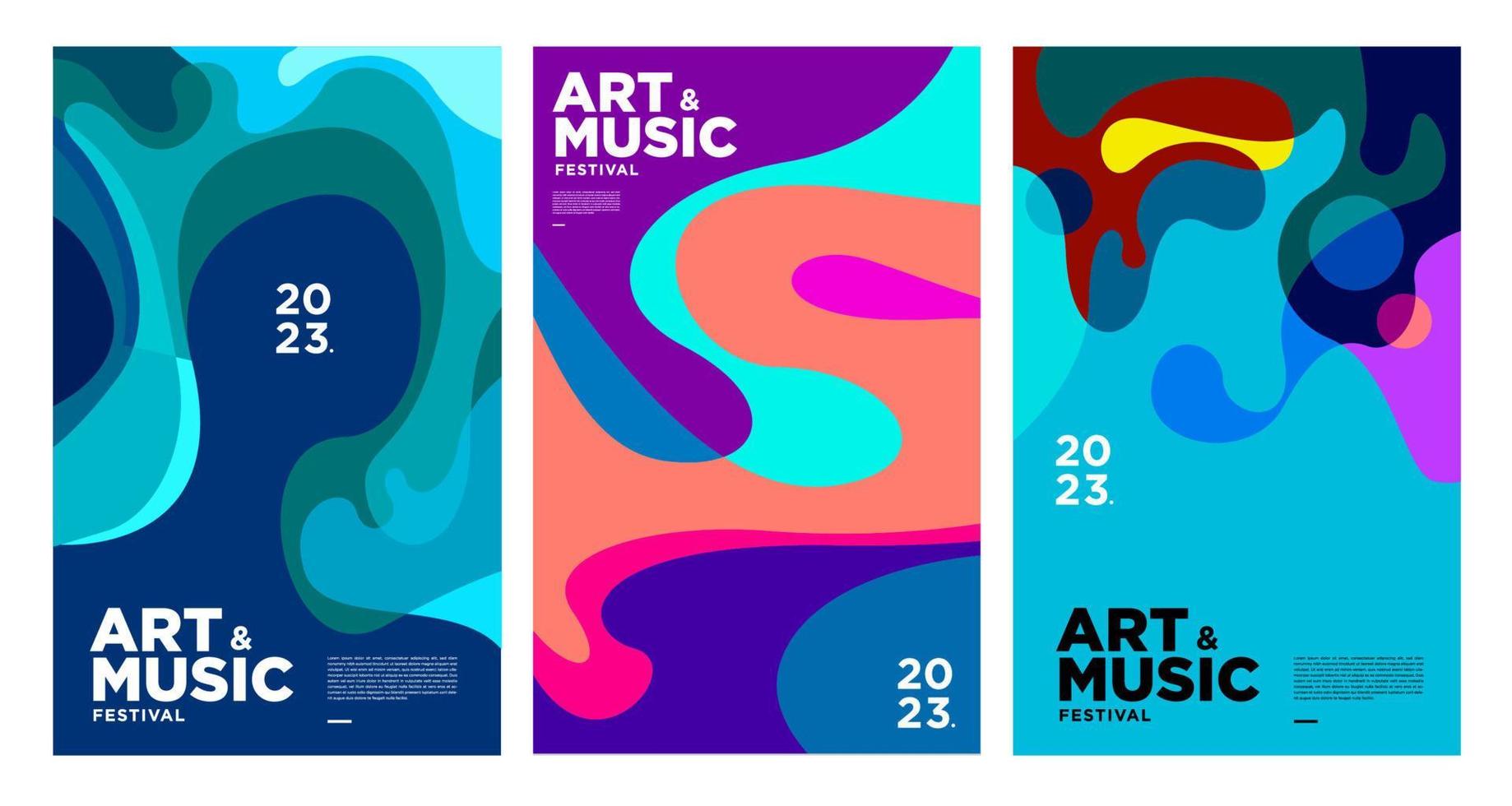 cartel del festival de música y arte colorido de verano y plantilla de portada 2023 vector