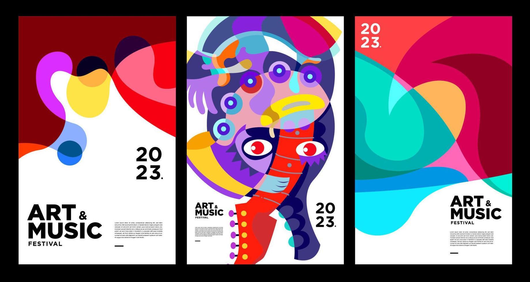 cartel del festival de música y arte colorido de verano y plantilla de portada 2023 vector