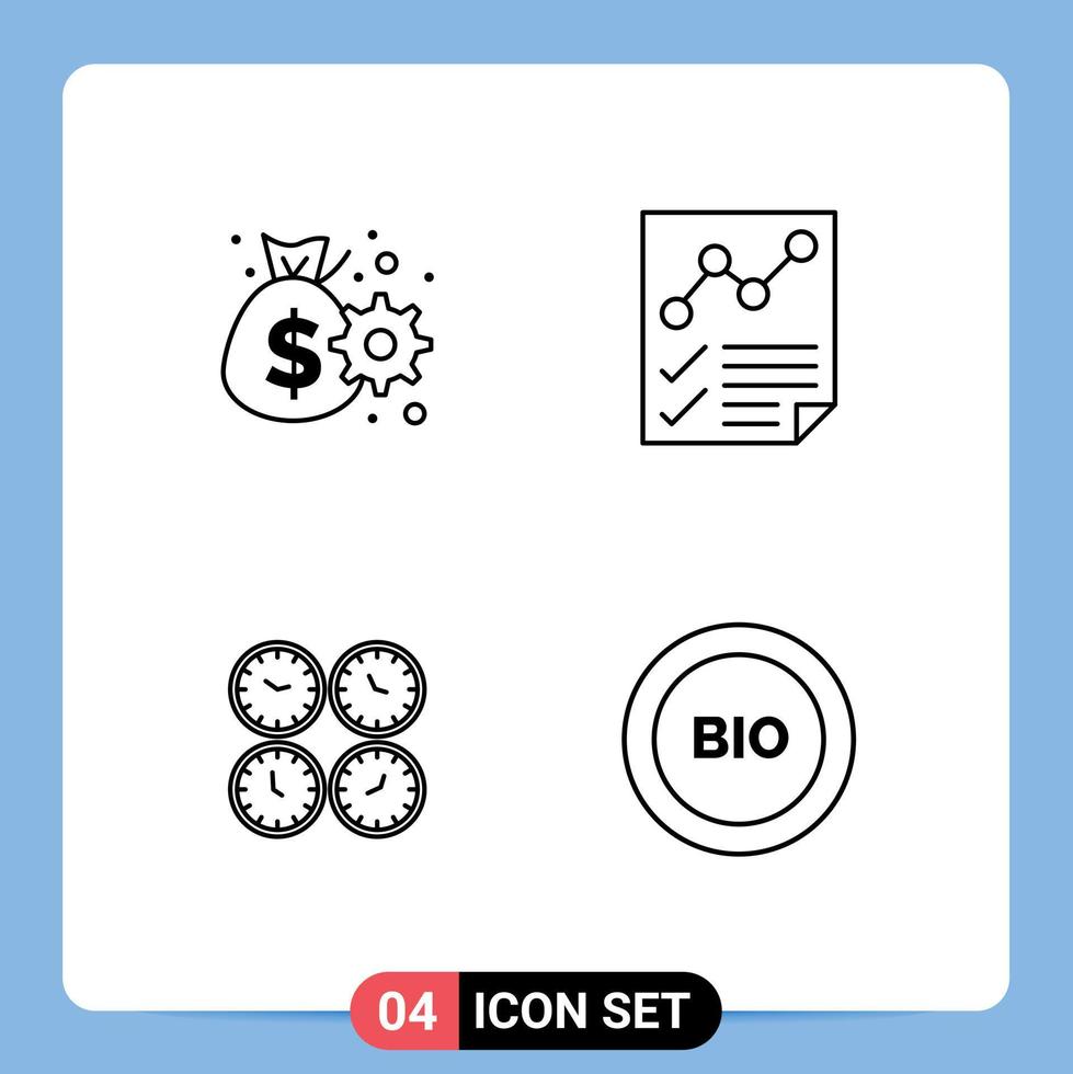Paquete de 4 líneas de interfaz de usuario de signos y símbolos modernos de relojes de documentos de engranajes de reloj de negocios elementos de diseño vectorial editables vector