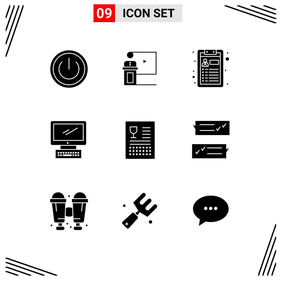 Editable Vector Line Pack of 9 Simple Solid Glyphs of device computer presentation resume cv Editable Vector Design Elements