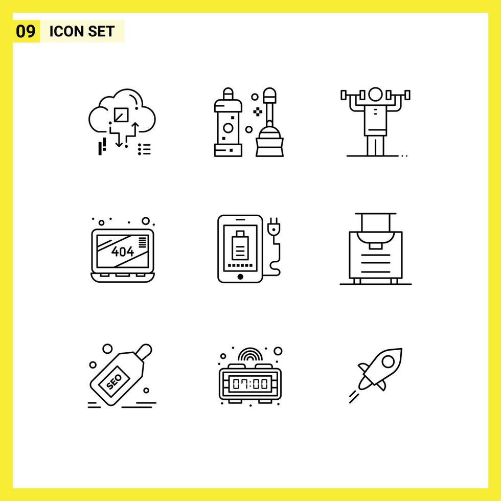 Set of 9 Vector Outlines on Grid for mobile missing tool error physical Editable Vector Design Elements