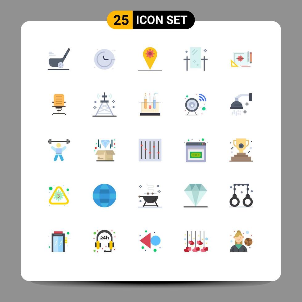 Pictogram Set of 25 Simple Flat Colors of reflection grooming navigation dresser gear Editable Vector Design Elements