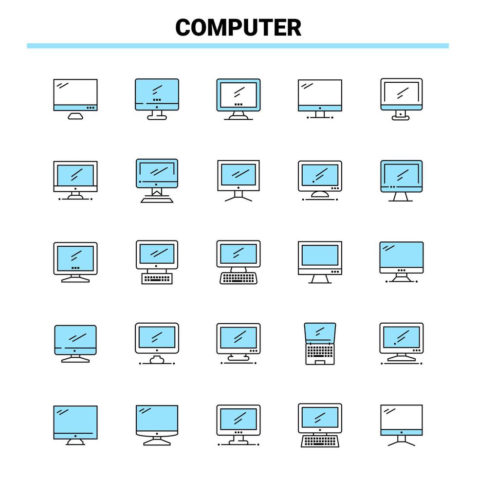 25 Computer Black and Blue icon Set Creative Icon Design and logo template vector