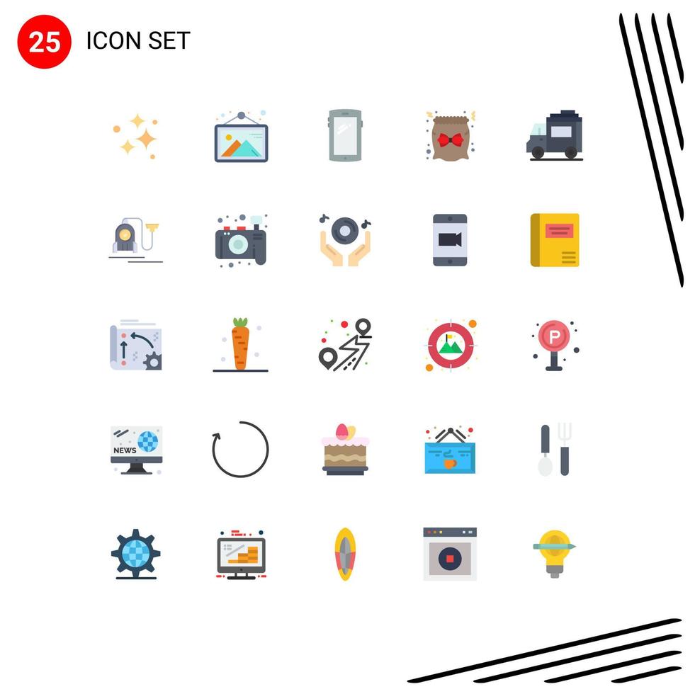 Paquete de 25 colores planos de interfaz de usuario de signos y símbolos modernos de bolsa de marco de dulces de regalo elementos de diseño vectorial editables de android vector
